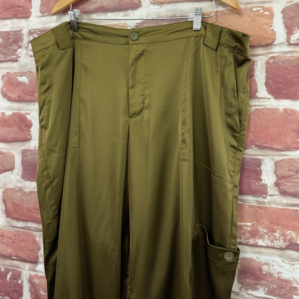 Old Navy Pants Women's XXL Gold Green Satin Cargo Pockets Drawstring Leg Joggers - Picture 4 of 8